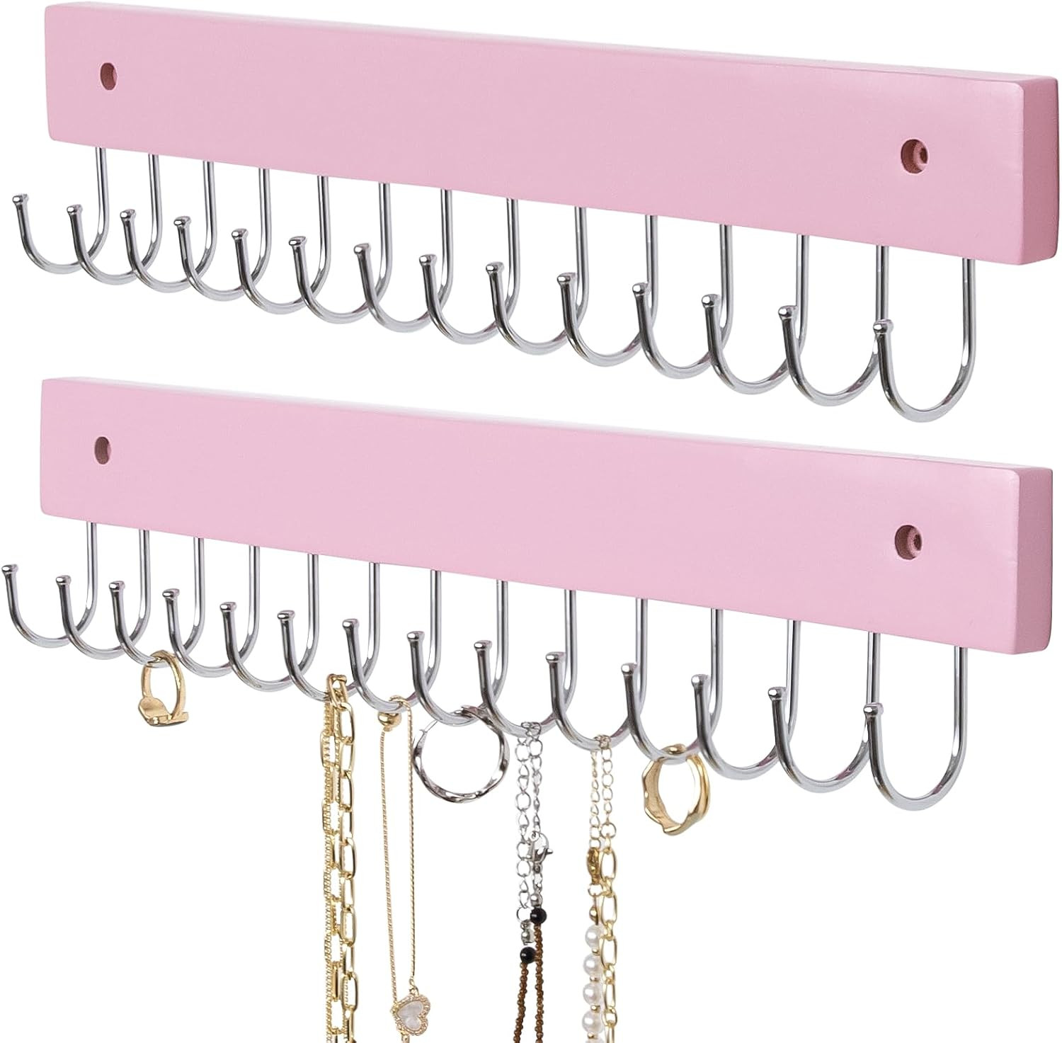 Hanging Jewelry Organizer Wall Mounted, Modern Jewelry Display with 28 Hooks, De