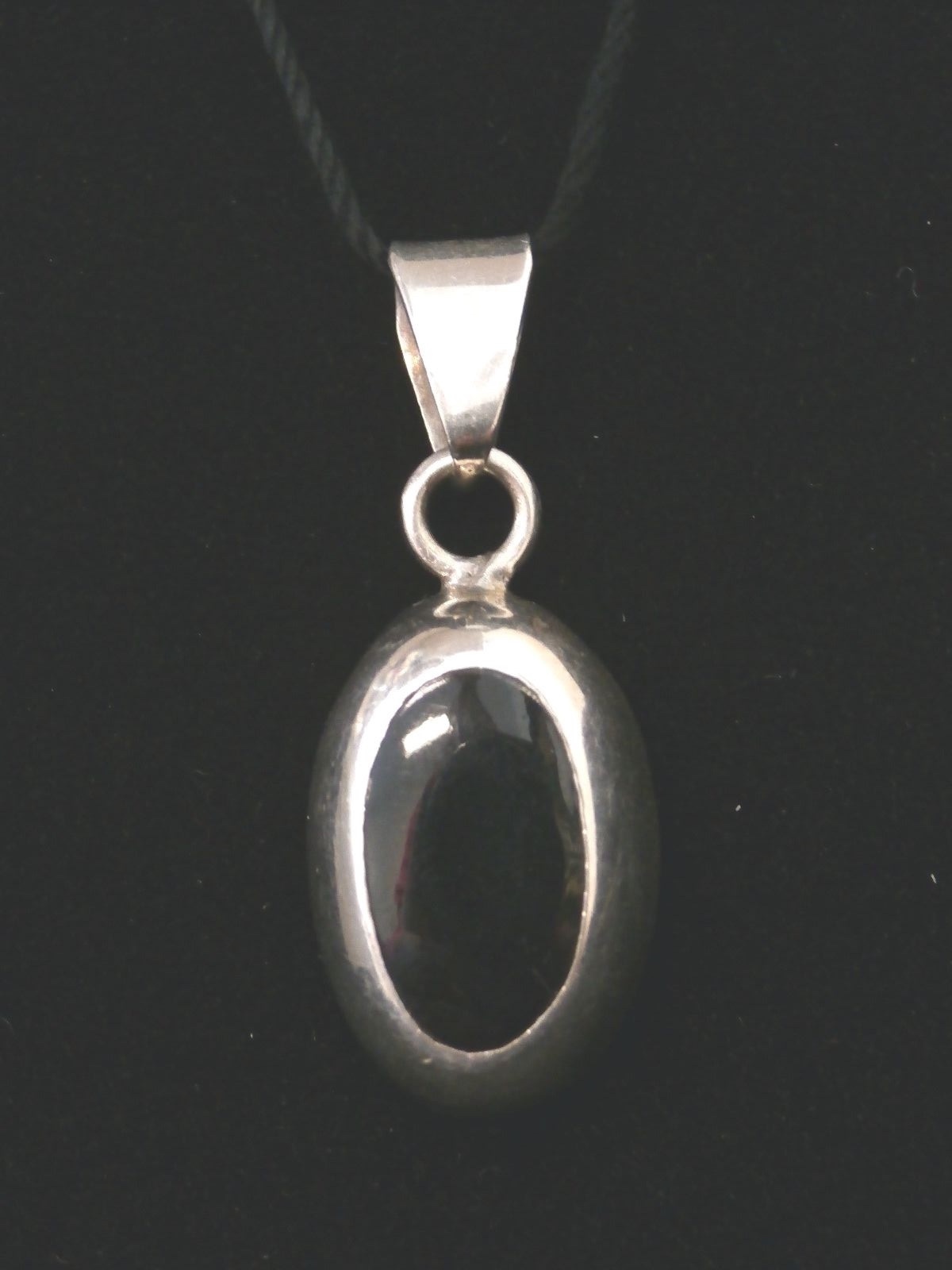 Vintage Sterling Silver Mexico Onyx Inlay Oval Pendent. Make Offer! #2359