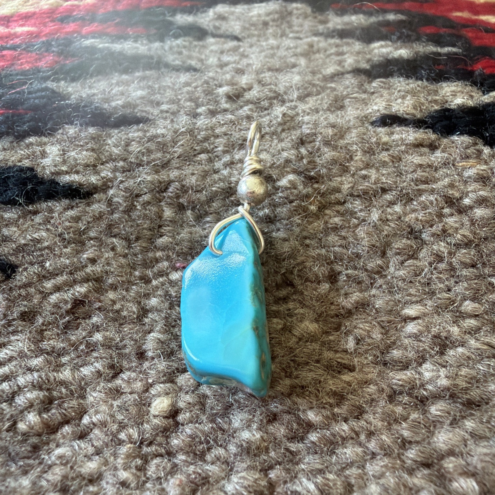 Pendant Genuine Kingman Turquoise Pentagon Sterling Silver Bead – Bale 1 1/2”