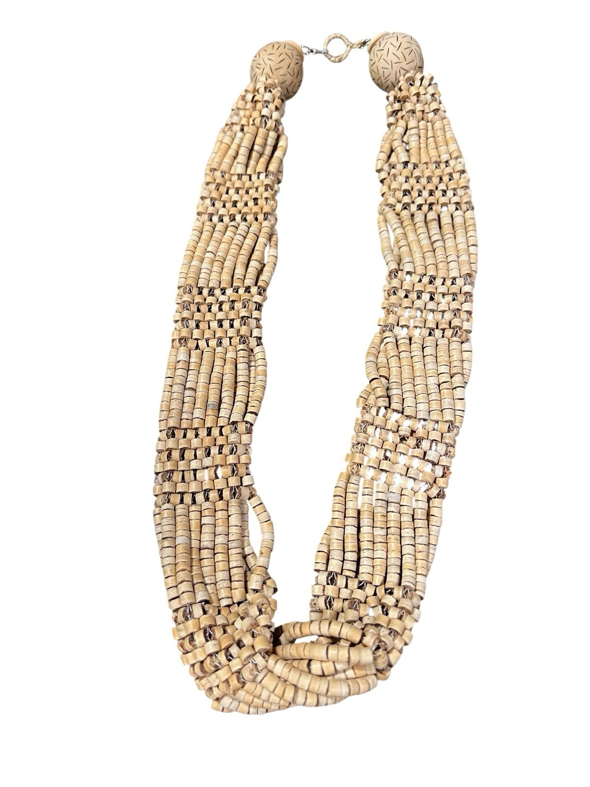 Bohemian Oversized Khaki Chunky Beaded Necklace Lobster Clasp Closure 14.5 Inch