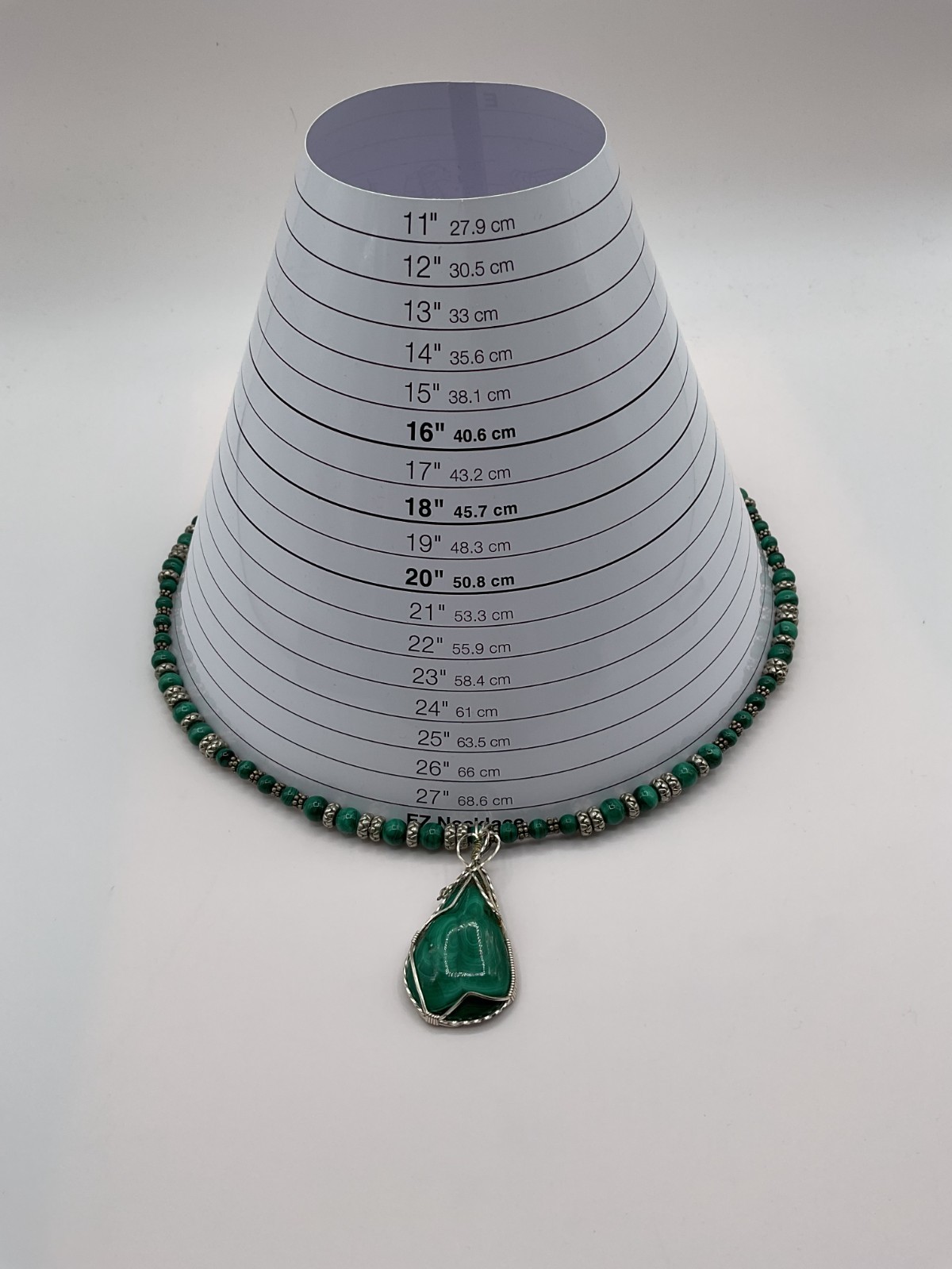 Malachite and sterling wire wrapped pendant necklace handcrafted 28 in 140 gm
