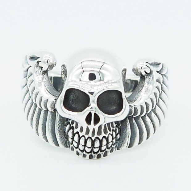 Gothic Wing Skull Men Biker Rocker Metal Vintage 925 Sterling Silver Ring