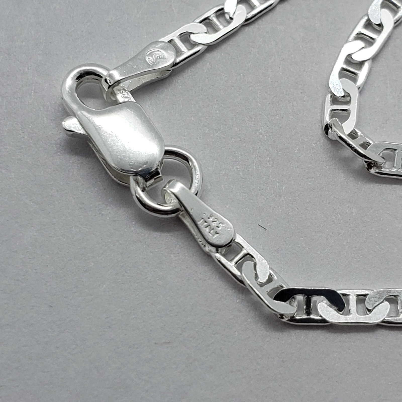 925 Sterling Solid Silver Italy Flat Mariner Link Chain Necklace Bracelet 3.7mm