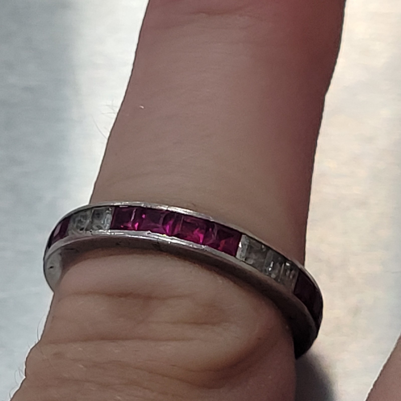 Fab Antique Vintage Art Deco Platinum Tourmaline Eternity Ring Size P 1/2