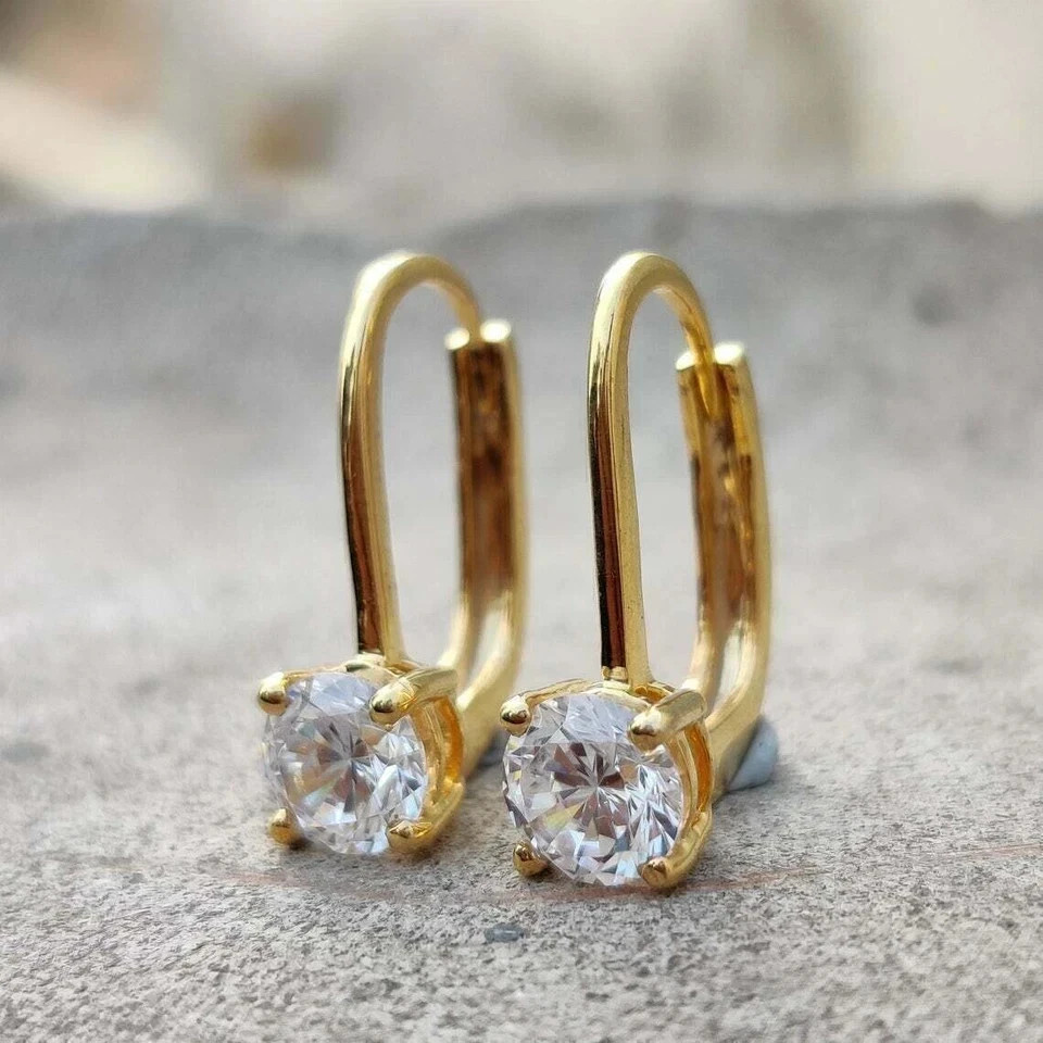 2.00Ct Round Cut Diamond Solitaire Drop & Dangle Earrings 14k Yellow Gold Finish