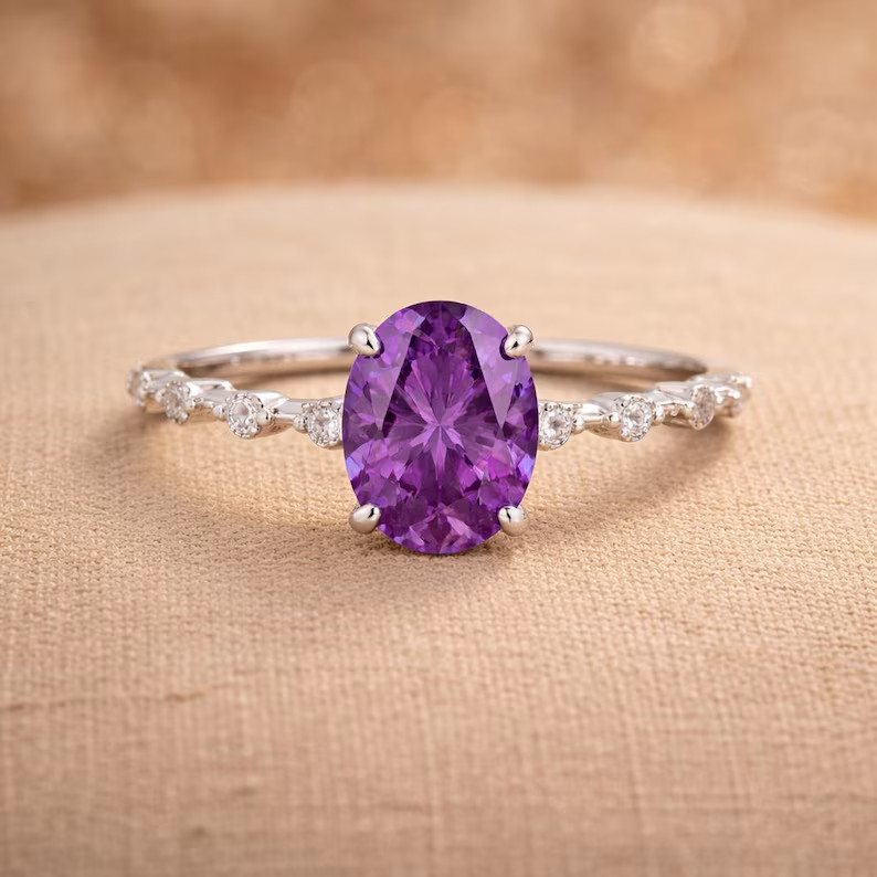 Lab Created Amethyst Ring, Base Metal: Brass Finish: Gold Plated, Gift