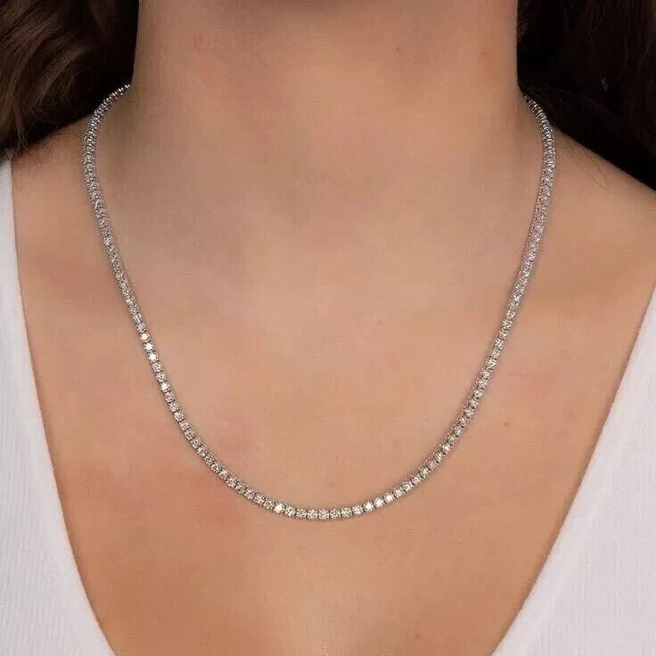 Lab Grown Diamond 18″ Tennis Necklace 17.00CT Round Cut 14k White Gold Plated