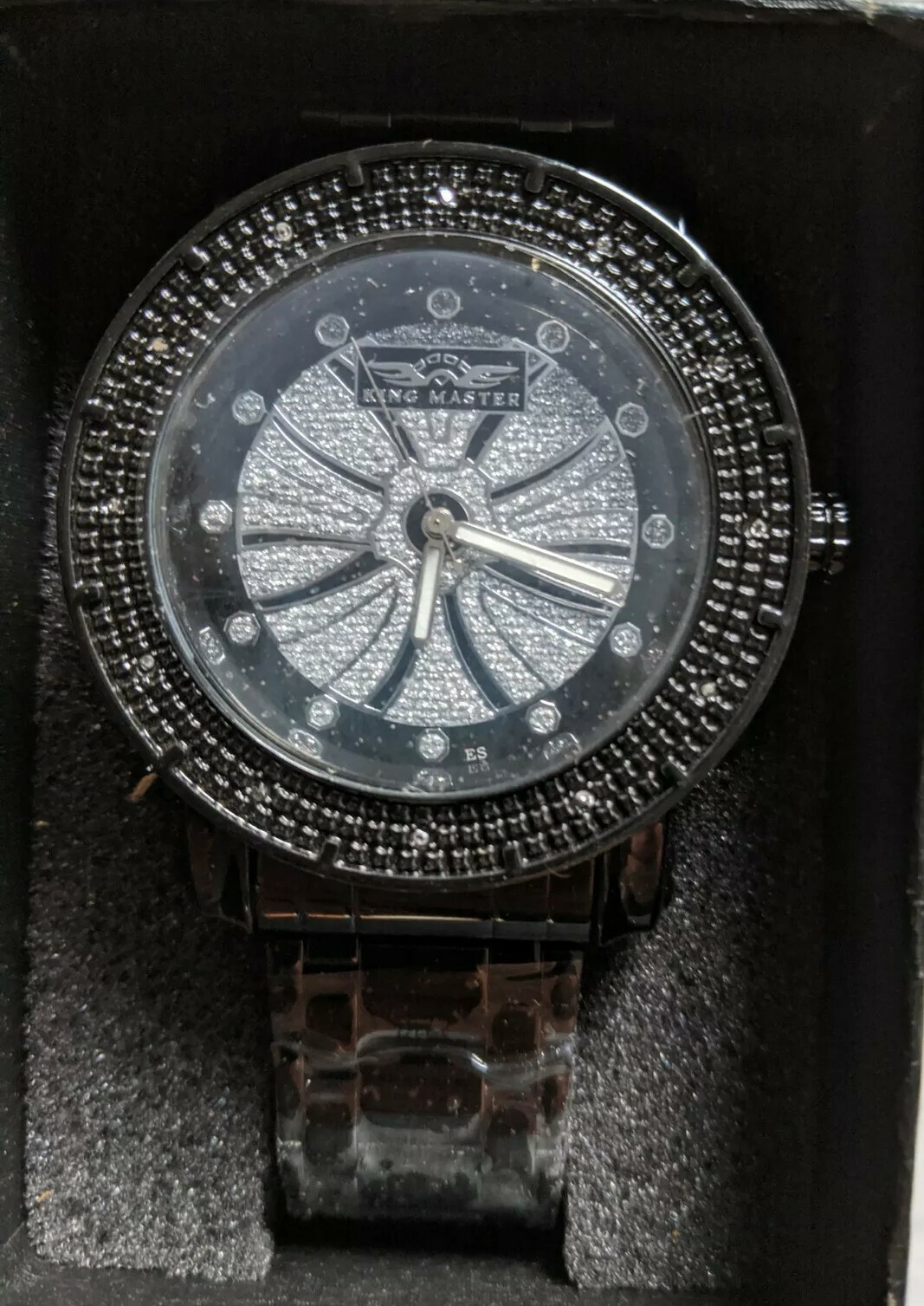 King Master Men’s Black Diamond Watch 0.12ct Bezel Stainless Steel Quartz 50mm
