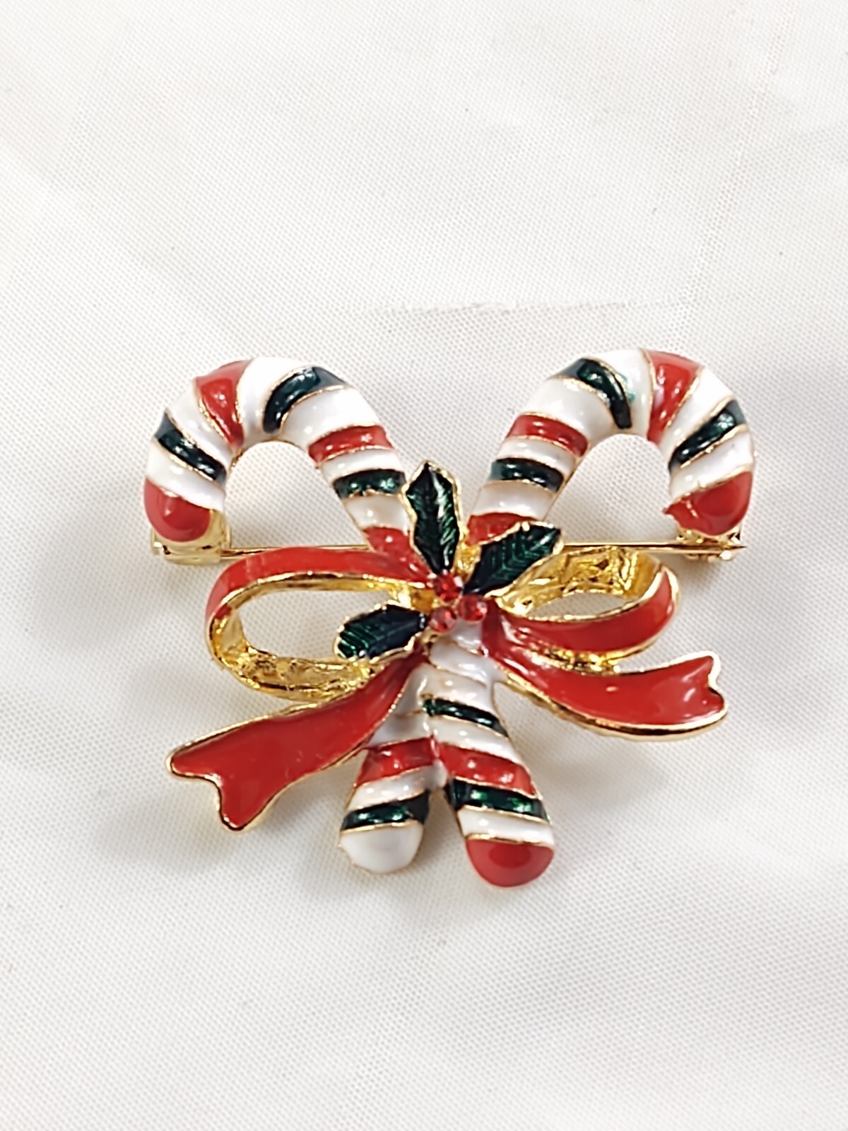 Christmas Holidays Double Candy Canes With Red Bow Brooch Pin Costume Jewelry