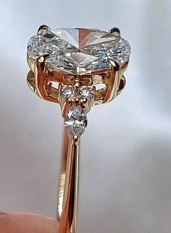 2.20CT Oval Cut Lab Grown Diamond Ring For Wedding IGI Certified 14k Yellow Gold