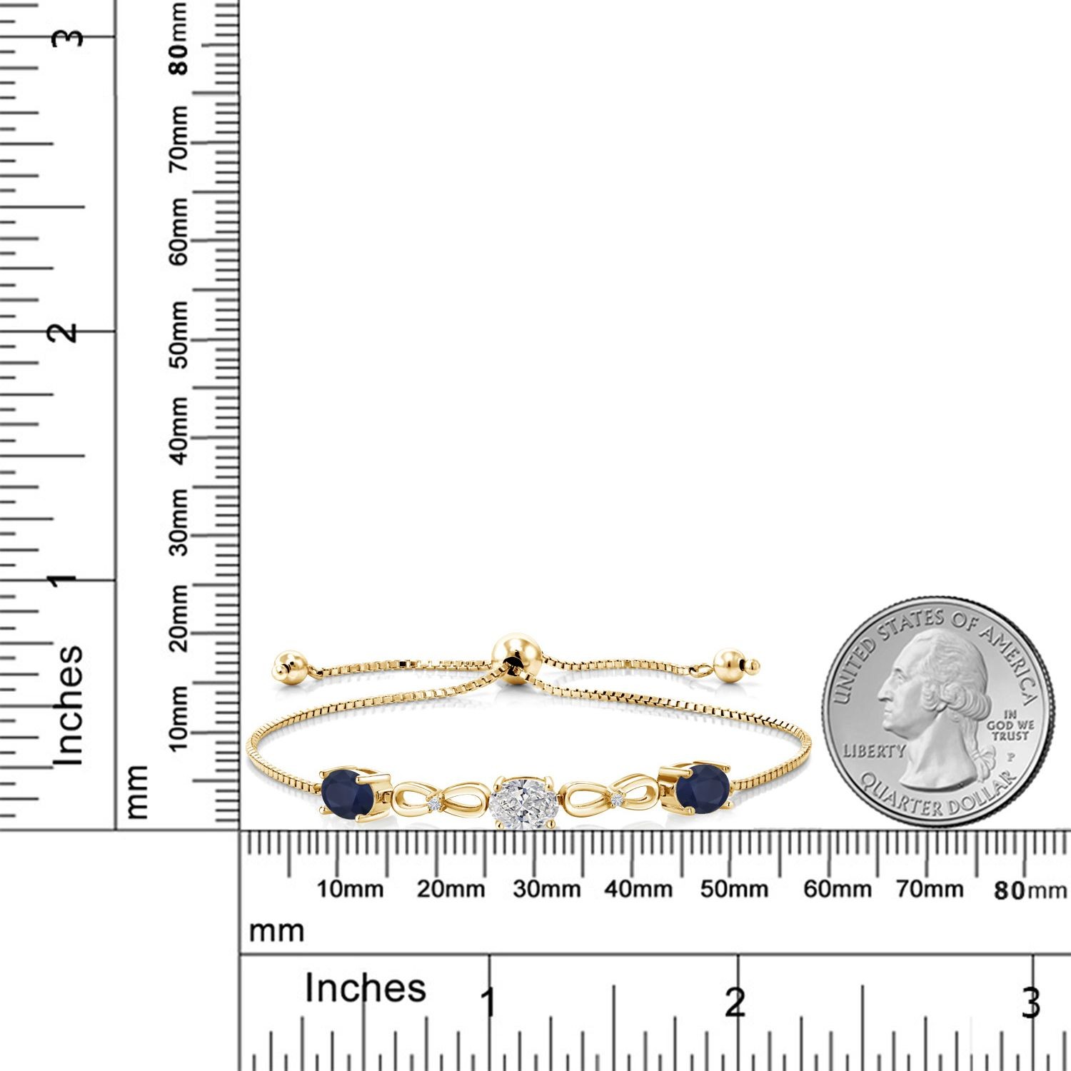 2.70 Ct Lab Grown Diamond Blue Sapphire 18K Yellow Gold Plated Silver Bracelet