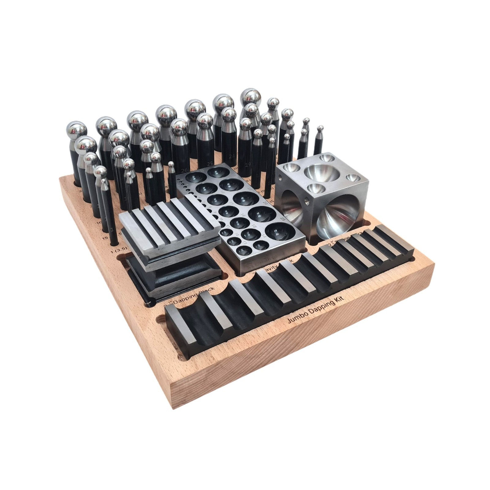 Complete Steel Metal Jewelry Dapping Doming Punch Set Wooden Base Tool ECONOMY