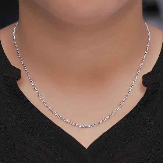 1.90mm Figaro Link Chain Necklace for Women and Men in 925 Sterling Silver