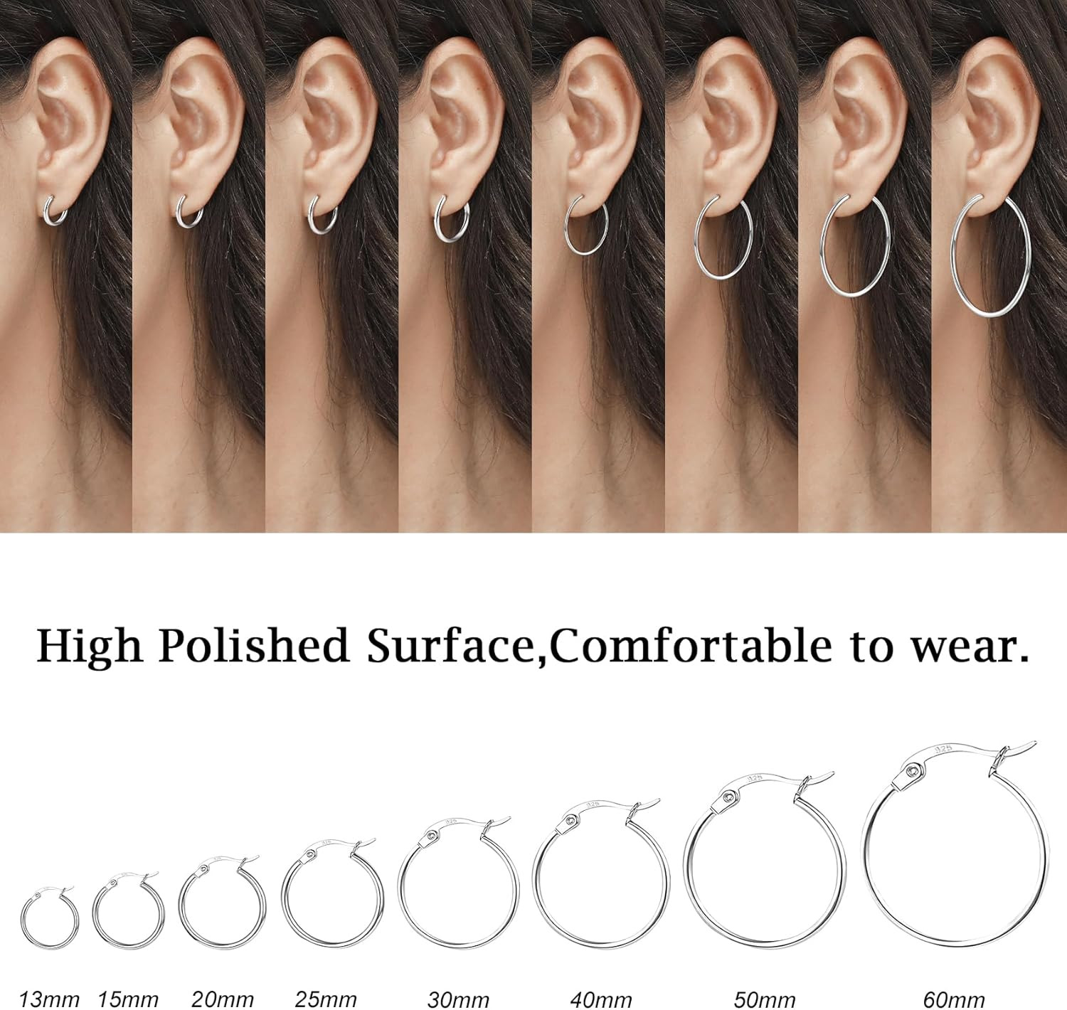 3 Pairs 925 Sterling Silver Hoop Earrings | Small White Gold Plated Hoop Earring