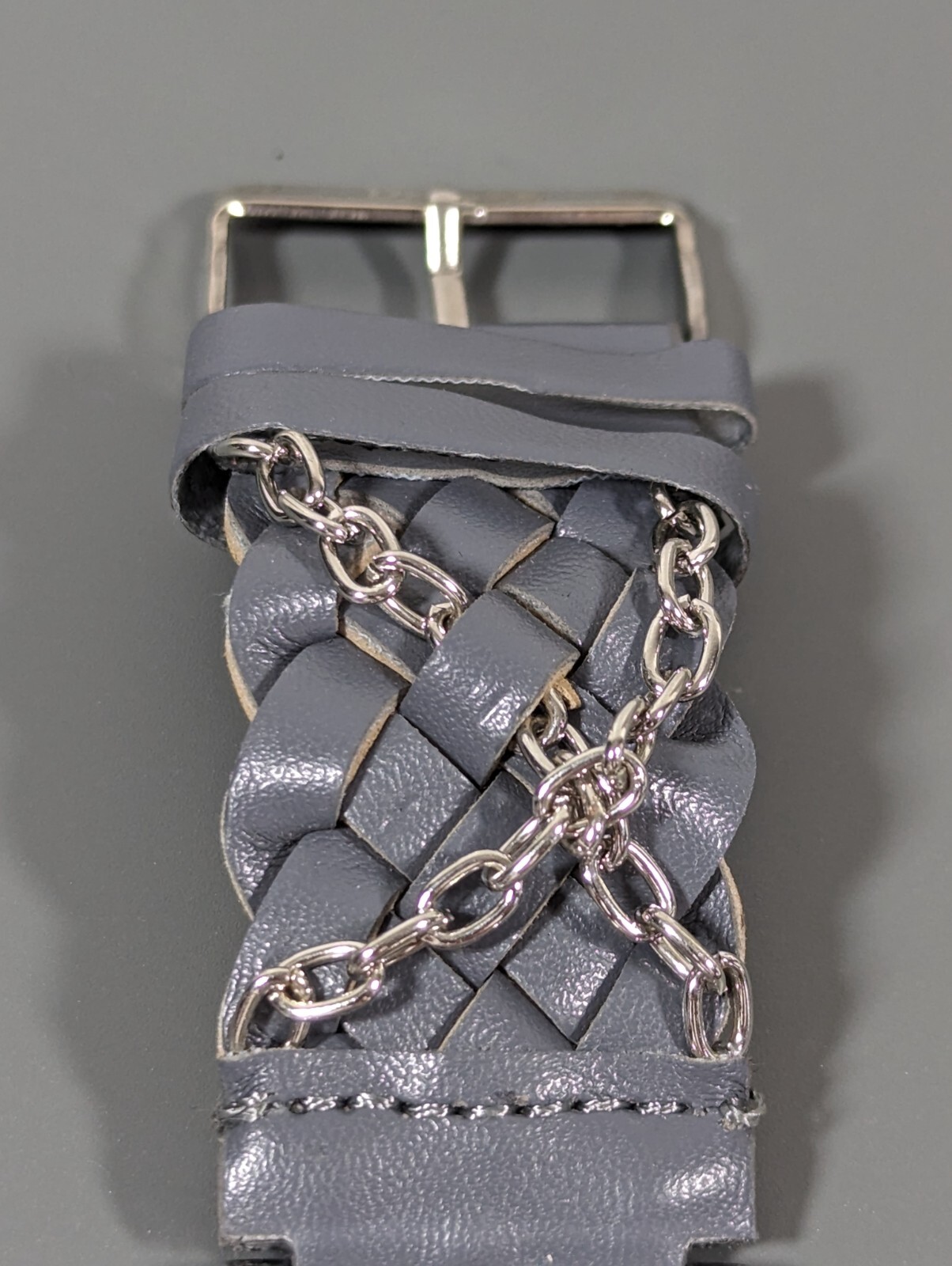 Decree Gray Dial Silver Tone Square Case Chain Faux Leather Band Watch 7.5 Inch
