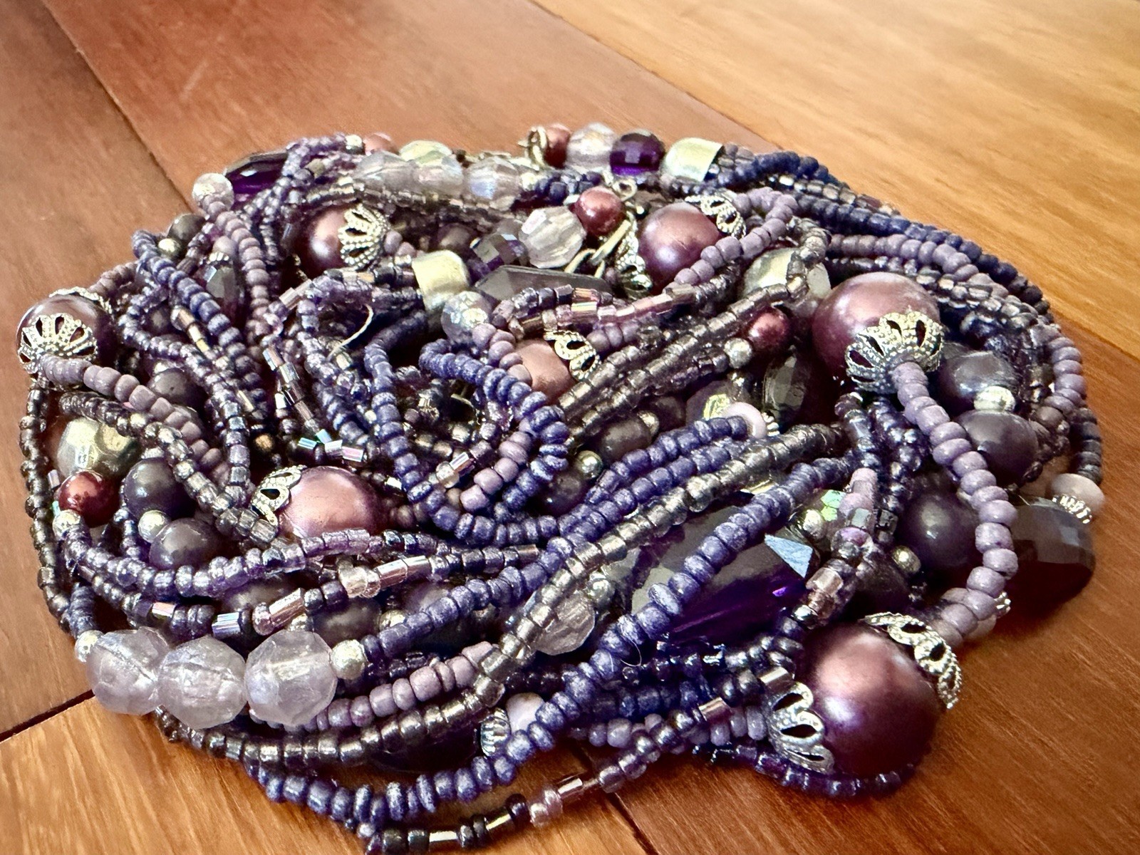 Vintage Amethyst Multi-Strand Glass Beaded Statement Necklace