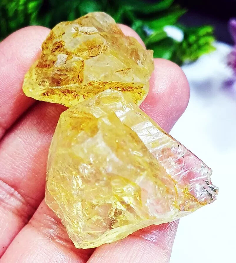 Natural Yellow Lemon Topaz Rough 111.90 Ct/2 Pcs Lot Brazilian Loose Gemstone