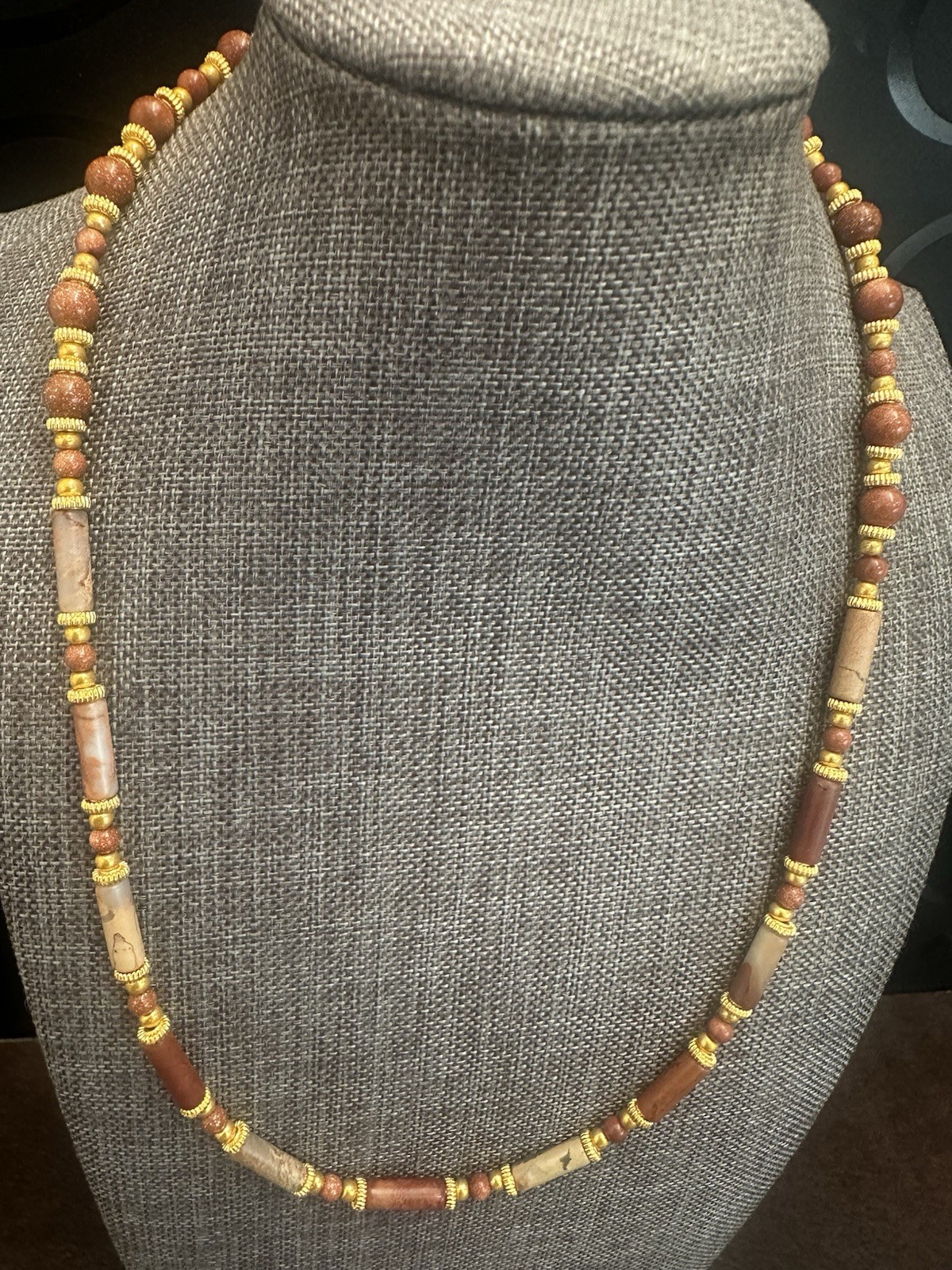 Handcrafted Brown Jasper& Gold Sandstones Beaded Necklace – Women Jewelry