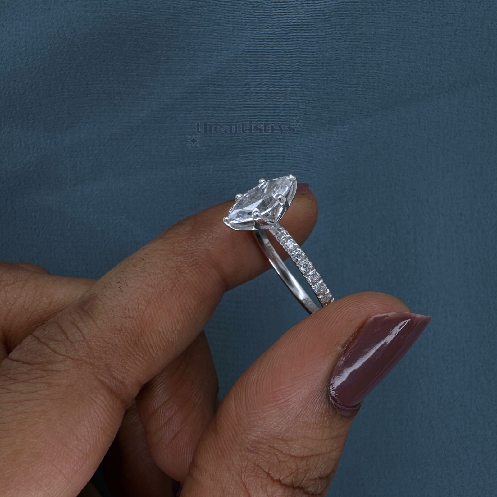 Solid 14K White Gold Solitaire Moissanite Engagement Ring Marquise Cut 1.50 CT