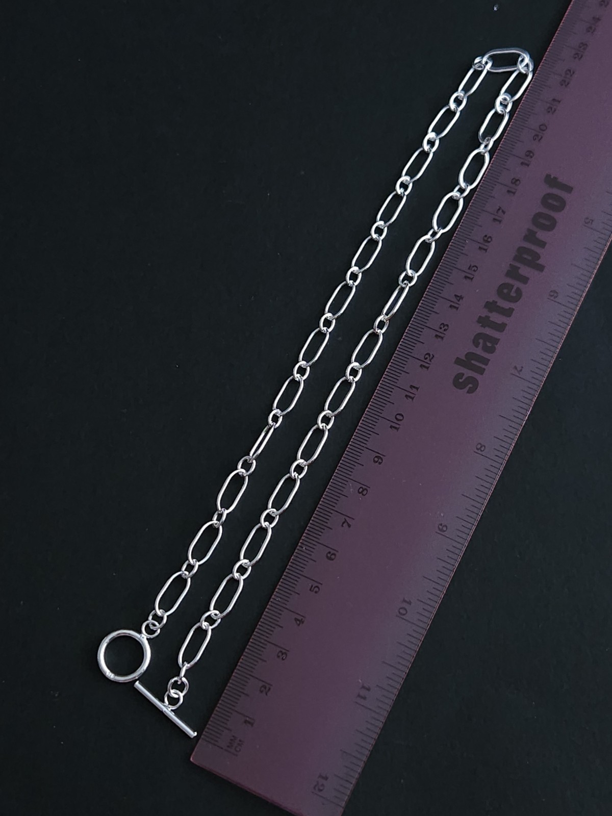 Sterling Silver Oval Paperclip Link Necklace Toggle Clasp 45cm Chain 925