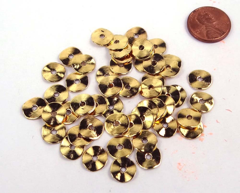 50 Antique Gold Pewter Washers Spacer Wavy beads 10mm