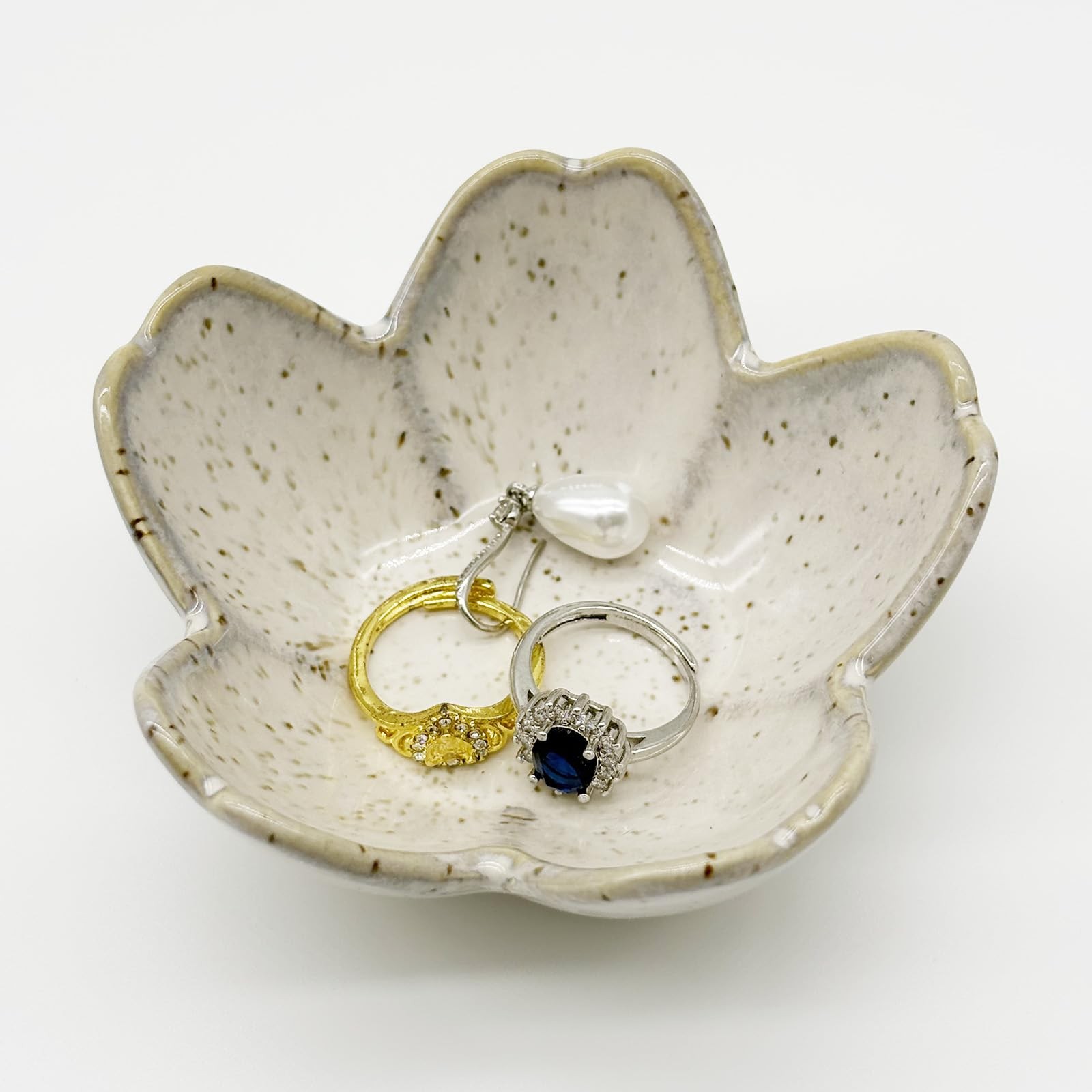 BESSKON Ring Dish, Ceramic Jewelry Tray, Trinket Holder for Bathroom Grey