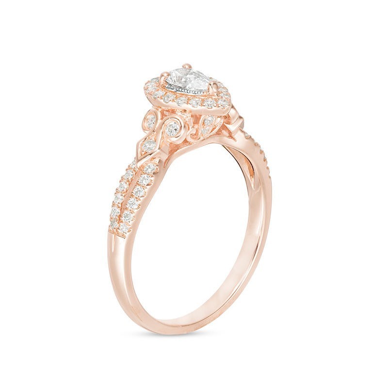 1/2 CTTW Pear Diamond Engage Ring 14k Rose Gold Size 6 & 1/5 CTTW Chevron 10k