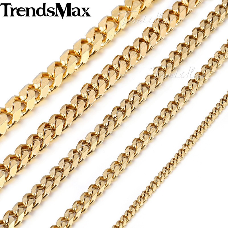 3/5/7/9/11mm Gold Plated Stainless Steel Cuban Chain Necklace Bracelet Men Women