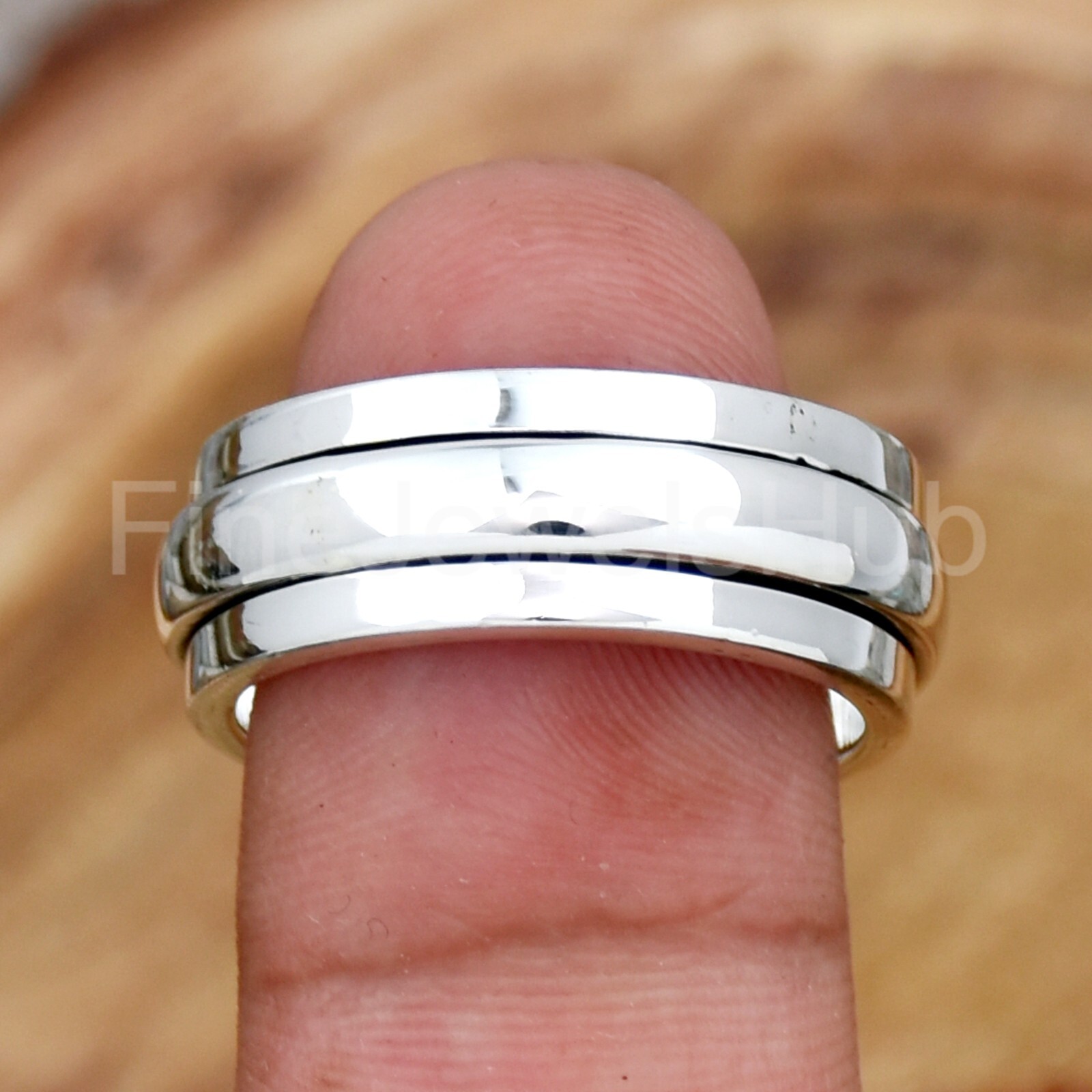 8 mm Spinner Band Ring, 925 Sterling Silver Ring, Half Dome Band Ring, Spin Ring