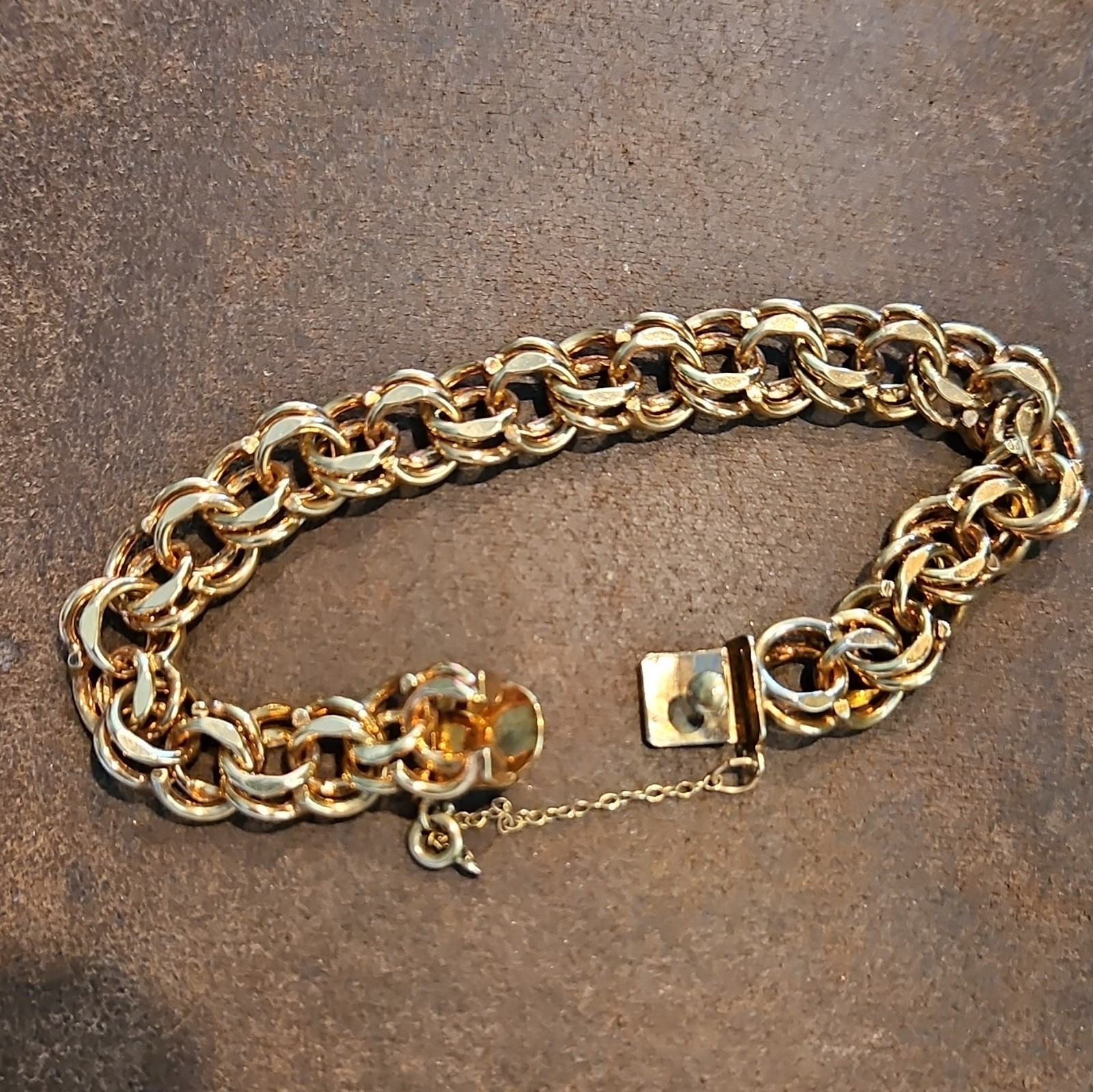 Vintage 12K Gold Filled Bismarck Double Link Bracelet 22.85g 7.5″ Heavy 1/20