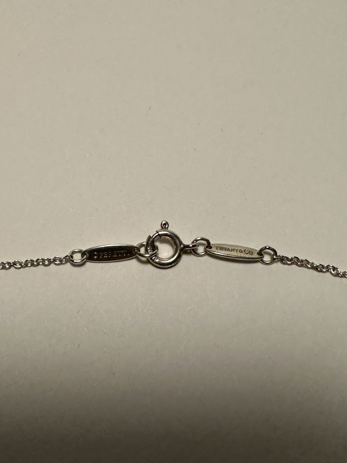 Tiffany & Co. Signed Silver Heart Charm Pendant Necklace Cable Chain Spring Ring