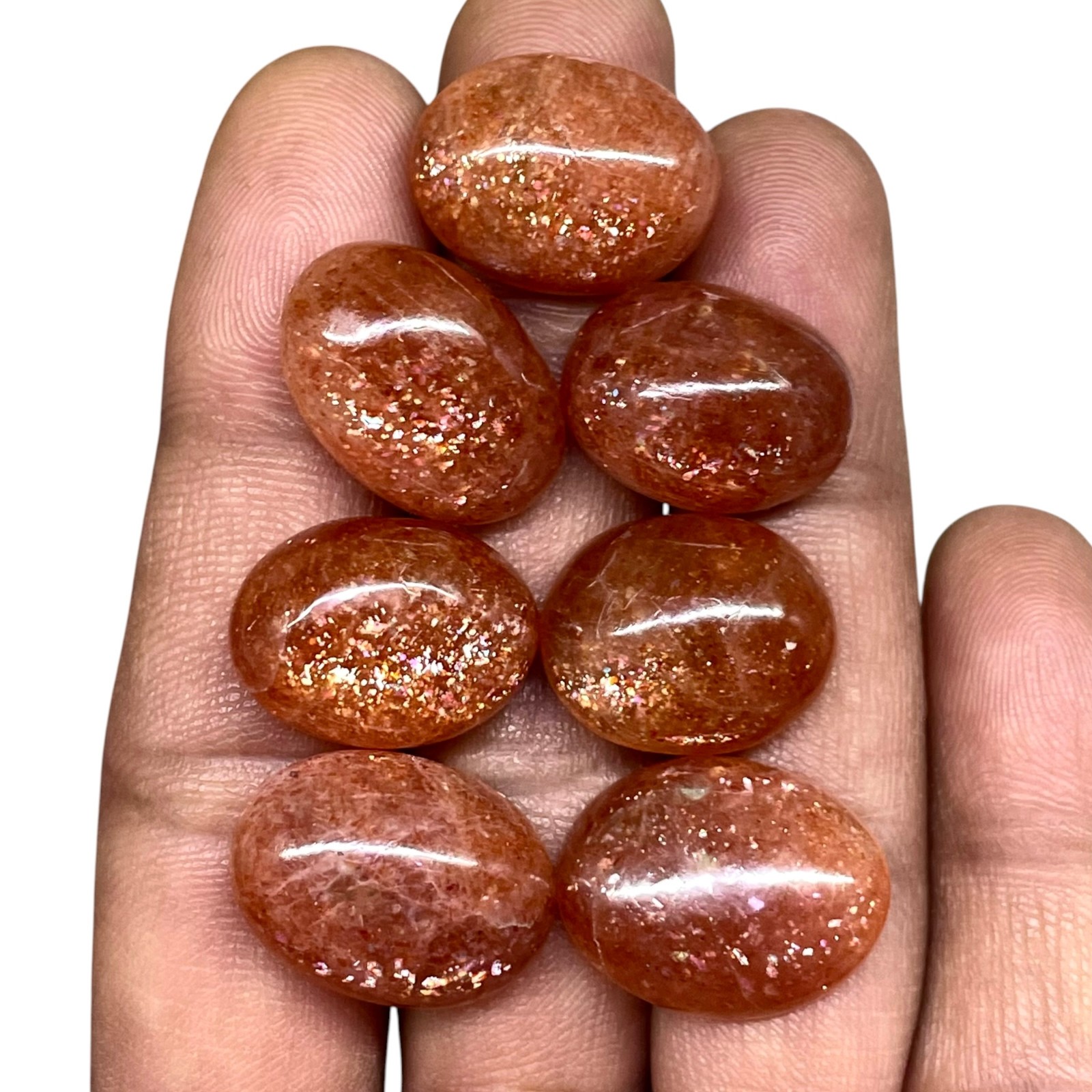 7 Pcs Natural Sunstone 17-19mm Glossy Orange Loose Cabochon Gemstones Lot