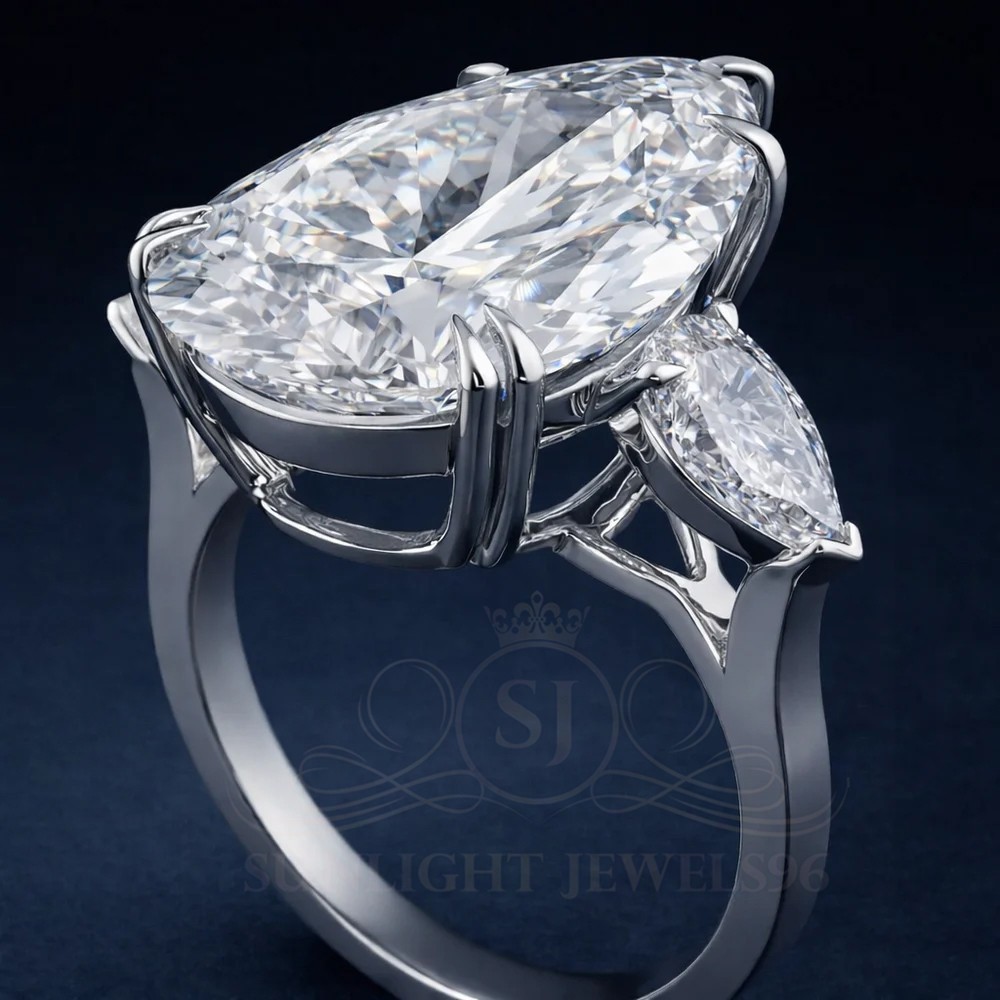 RARE 20.00 Ct White Treated Diamond Ring, 925 Silver, Excellent Luster