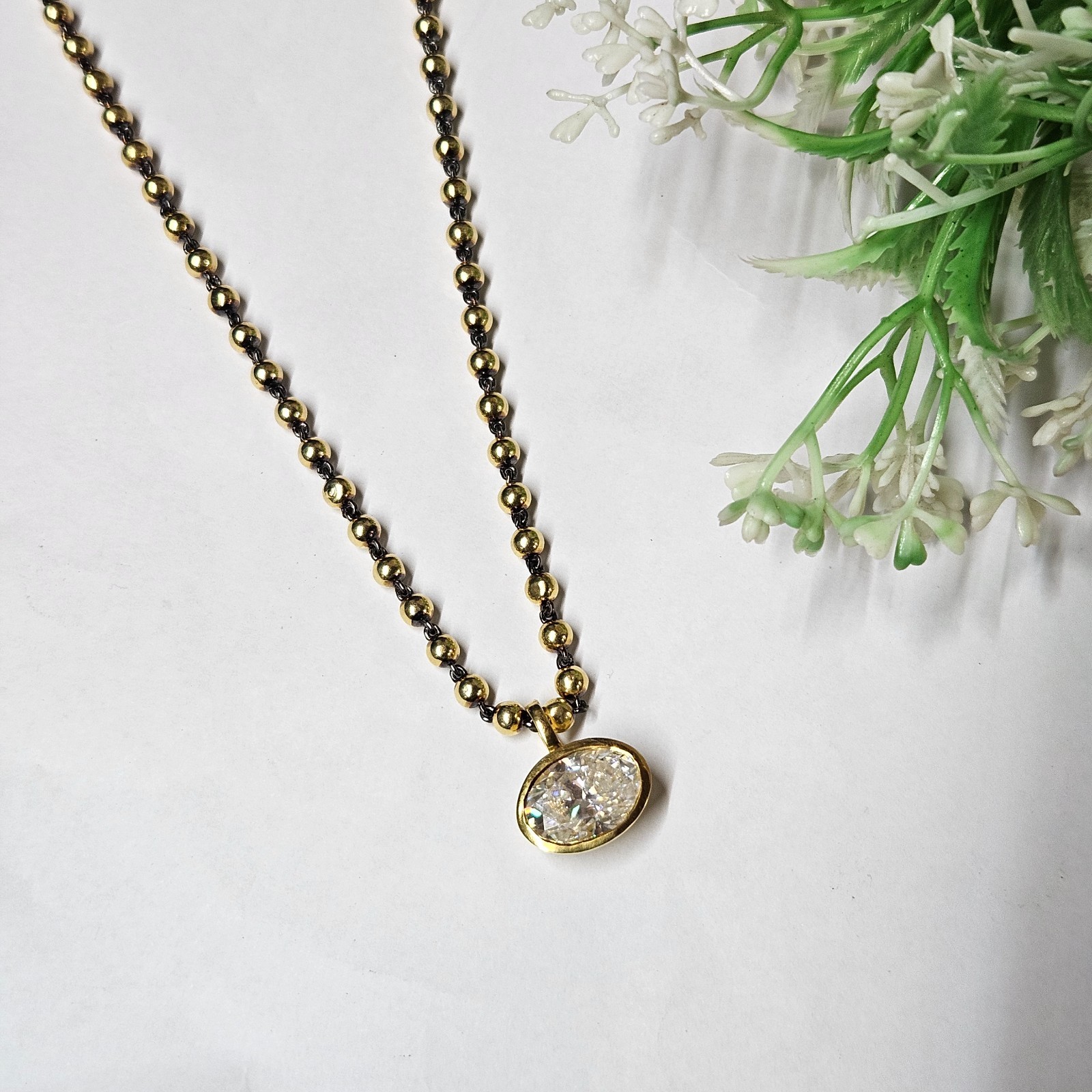 Moissanite 14x10mm Oval 14K Multi Tone Gold Plated Wedding 18″ Chain Necklace