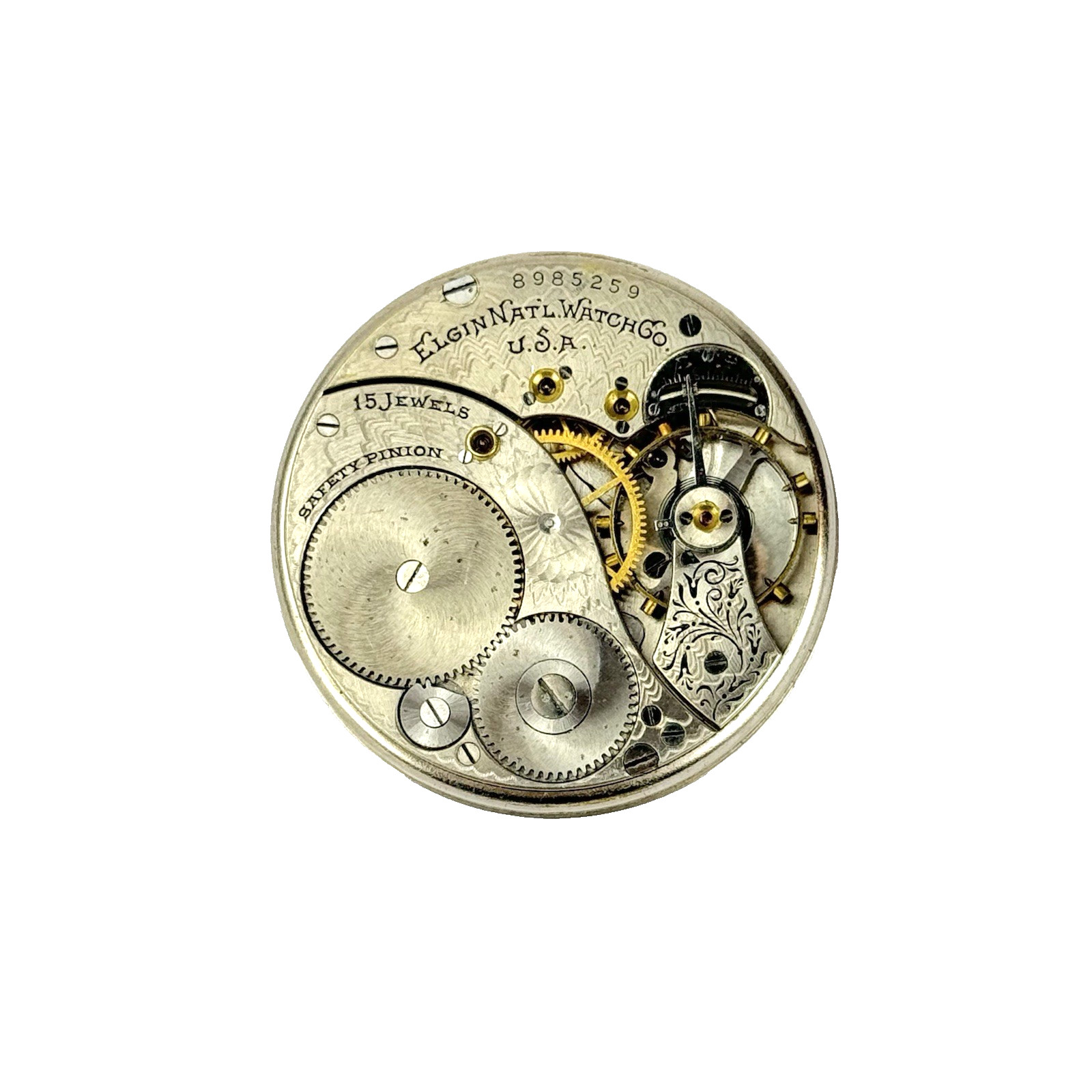 Elgin 260 Pocket Watch Movement 1900, 39.7mm 12S, 15j Good Balance Repair (939)