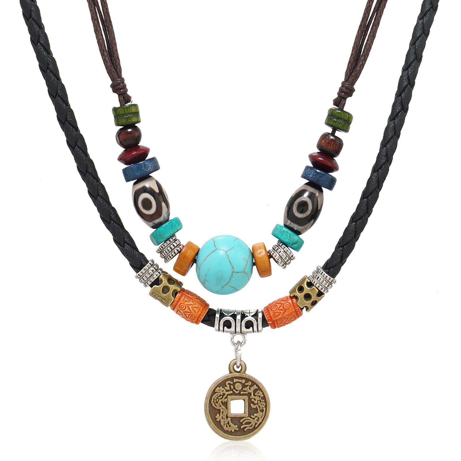 Boho Necklaces for Women,Western Layered Wood Beads Choker Necklaces,Vintage …