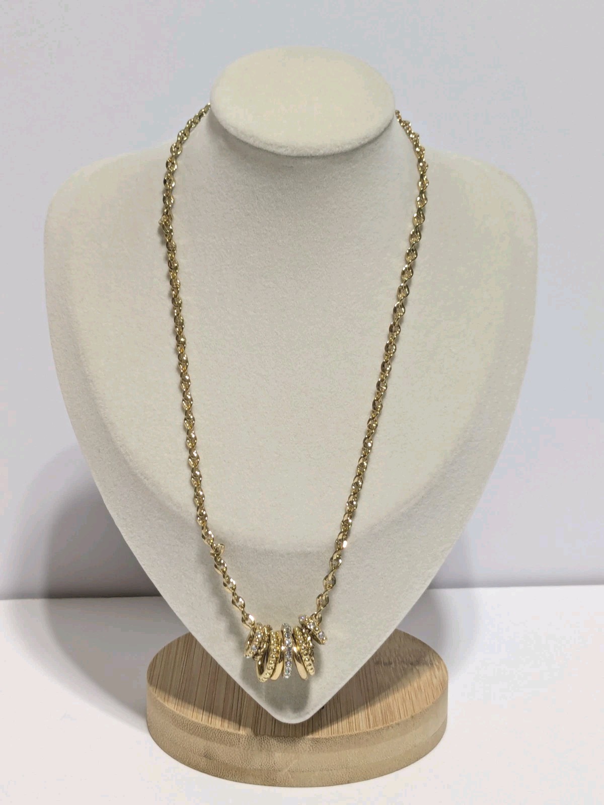 Charter Club Gold Tone Necklace With Textured & Pave Rhinestone Ring Charms 17″