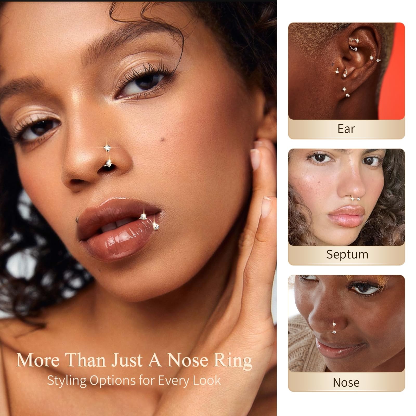 Titanium Horseshoe Nose Ring 20g 18g Gold Silver Double Gem Nose Rings Studs …