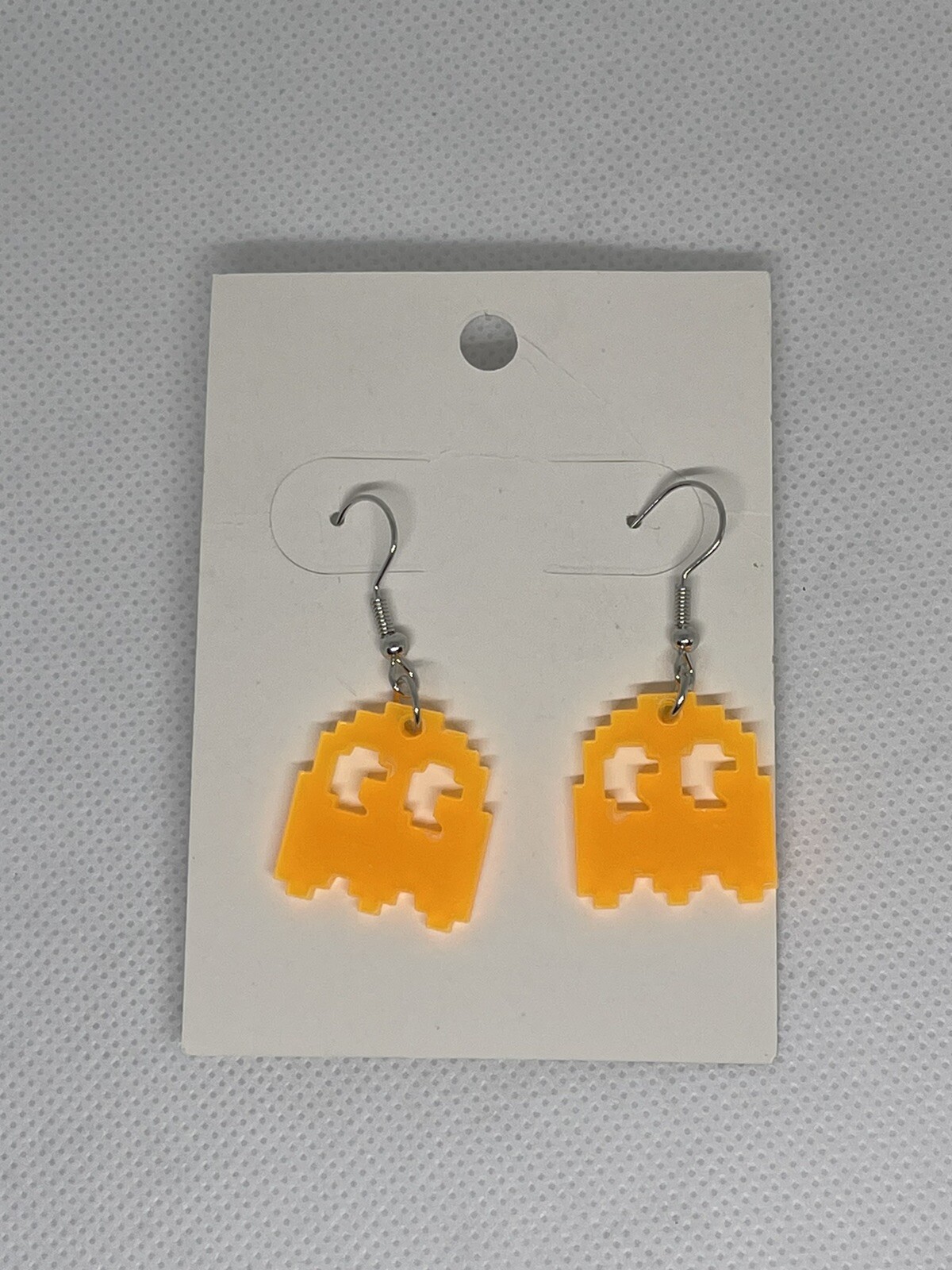 Pac man Ghost Clyde Neon Orange see-through Earrings – Plastic NEW