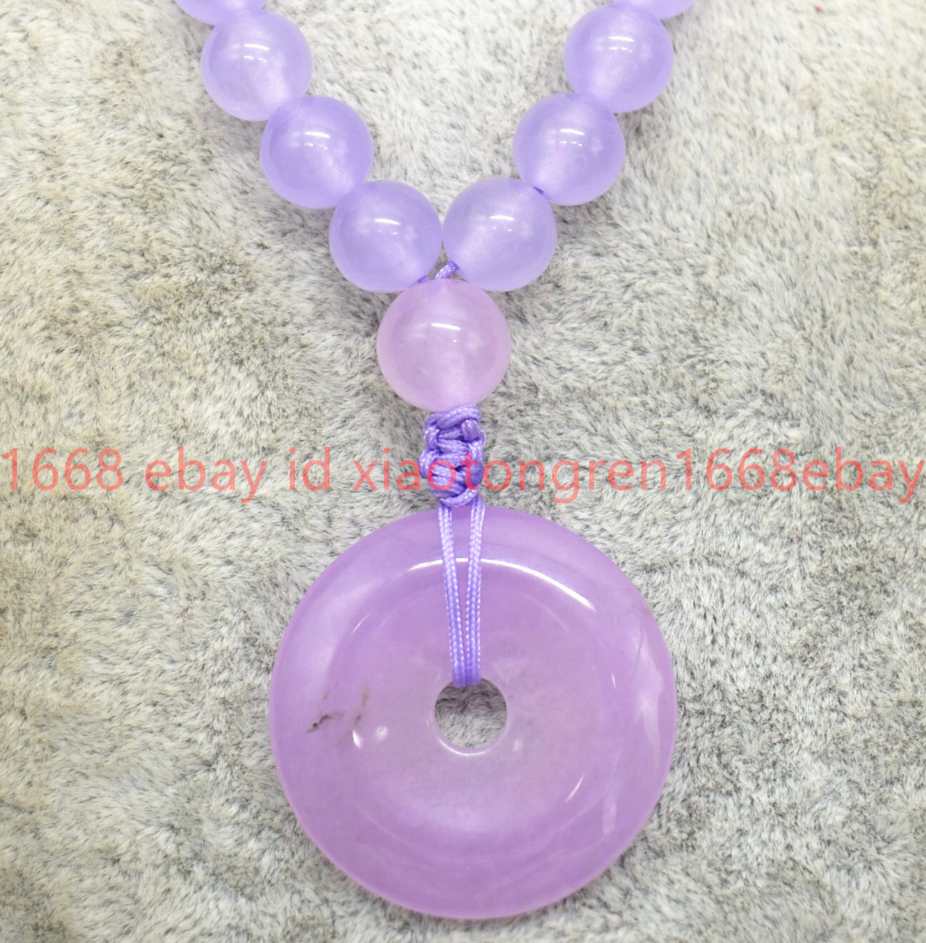 New 8/10/12mm Lavender /Red Jade Gems & 30mm Circle Donut Pendant Necklace 18in