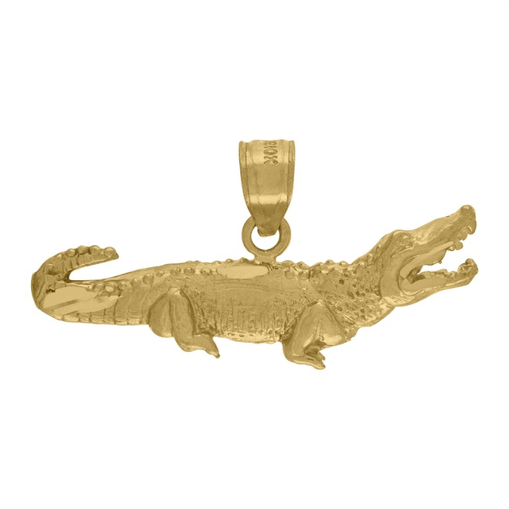 10K Yellow Gold Womens Alligator Crocodile Animal Charm Pendant 1.8gm L-15.1 mm