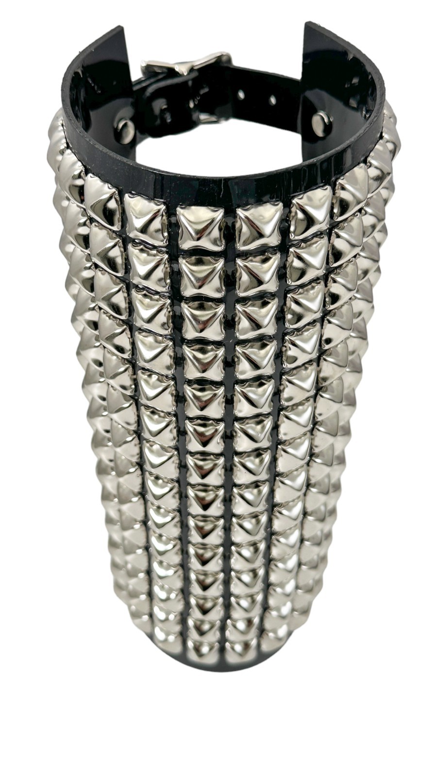 14 ROW PYRAMID STUD GAUNTLET BRACER WITH BUCKLE PVC VINYL PUNK THRASH METAL USA