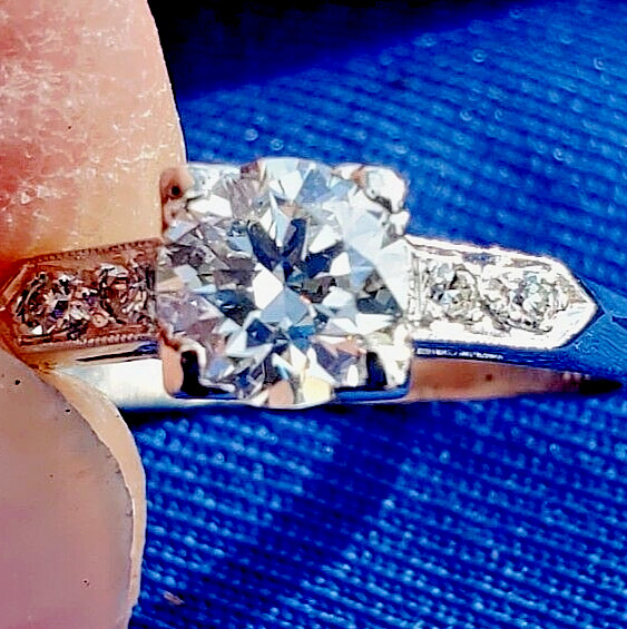 Original EARTH MINED DIAMOND Deco Engagement Ring Vintage PLATINUM Solitaire S 5