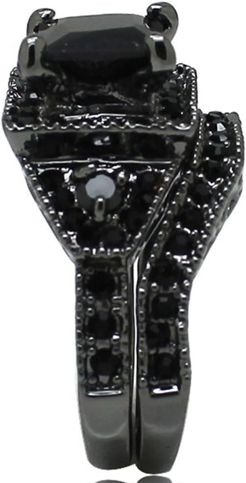 Two-in-One Black Princess Cut Ring | Anniversary or Bridal Halo | Sizes 4-15
