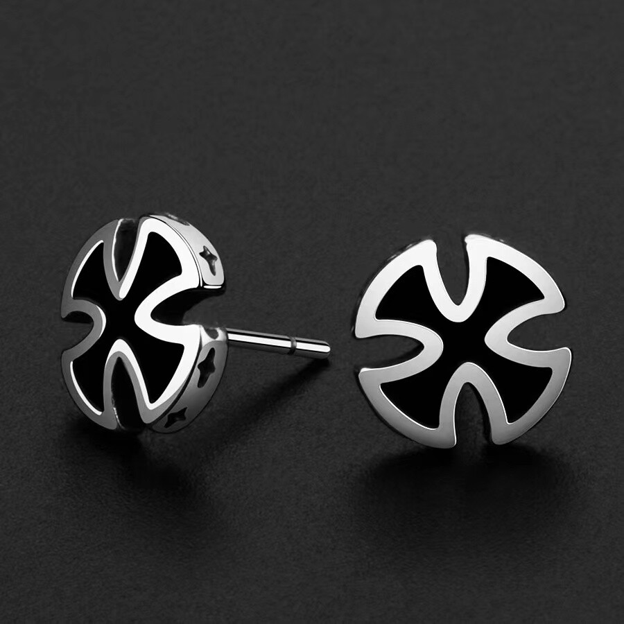 Mens Black Iron Cross Stud Earrings Punk Goth Rock Biker Jewelry Stainless Steel