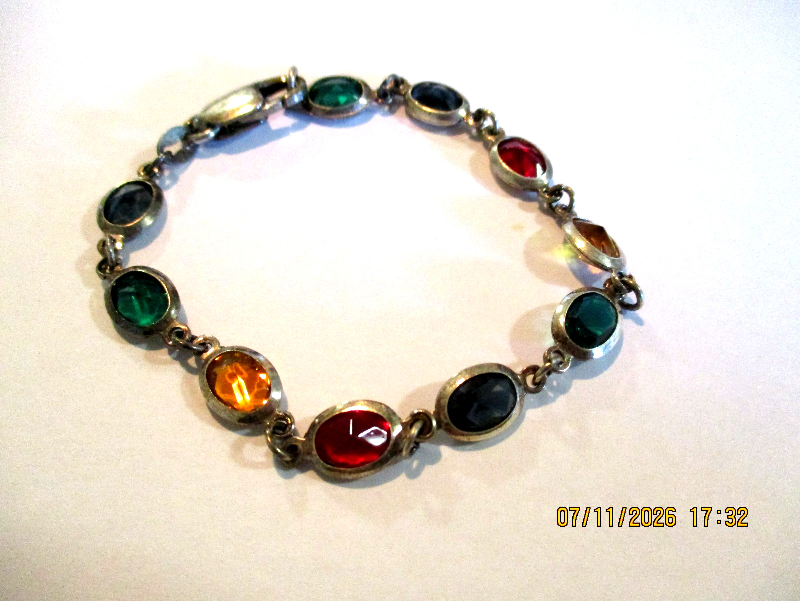 Vintage Milor Tennis Bracelet 925 Sterling Silver Italy Multi Colored Stones
