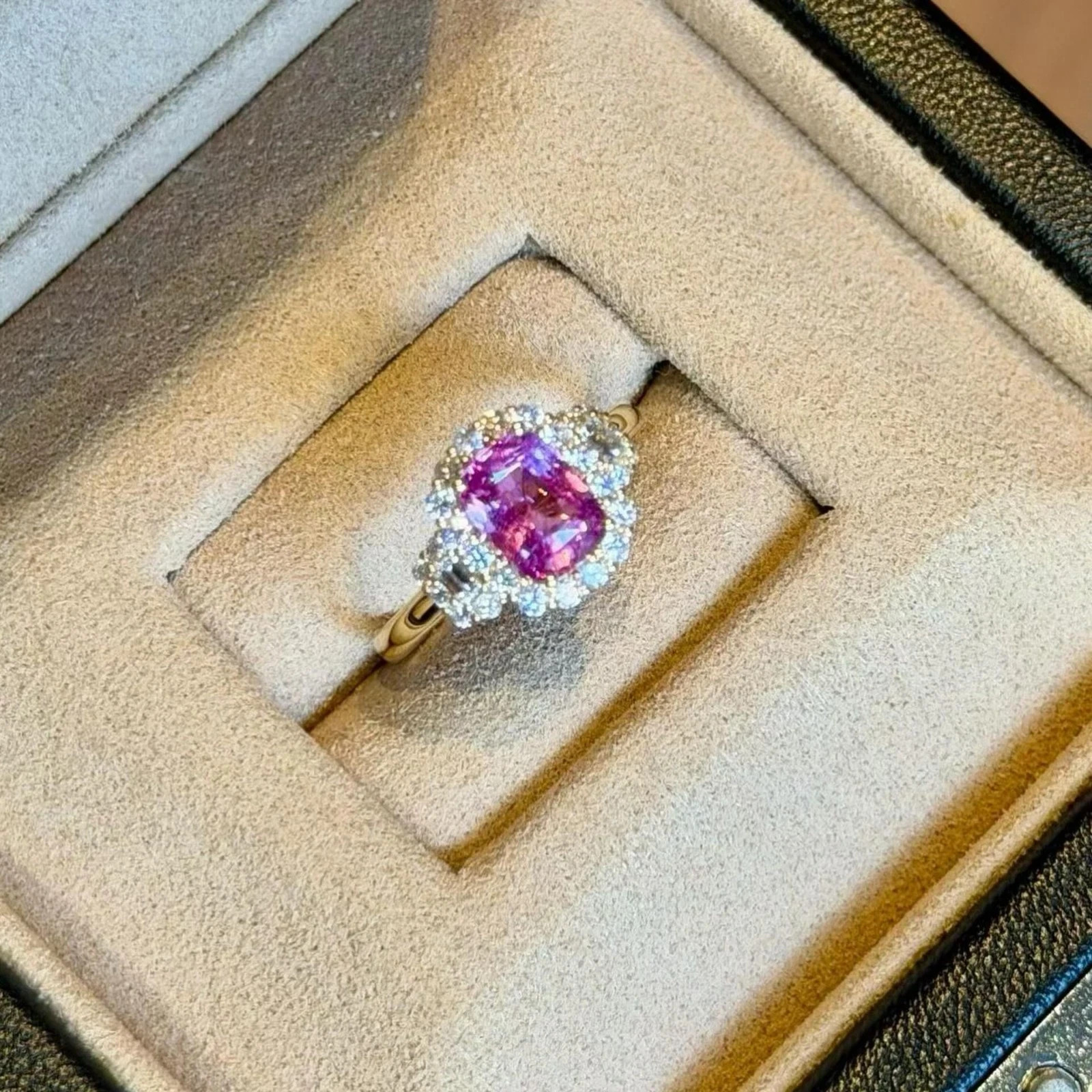 5.80 Ct Radiant Cut Natural Pink Sapphire & Diamond Wedding Ring 14K Yellow Gold