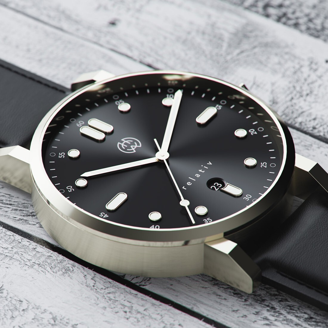 Henry ARCHER RELATIV SOL Swiss Quarzo Oro Acciaio Nero Pelle Data Orologio Uomo