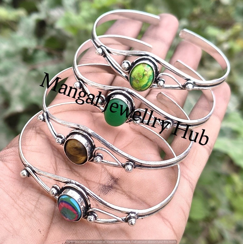 Coral & Mix Gemstone 925 Sterling Silver Plated Bangles Wholesale Jewellery Lot