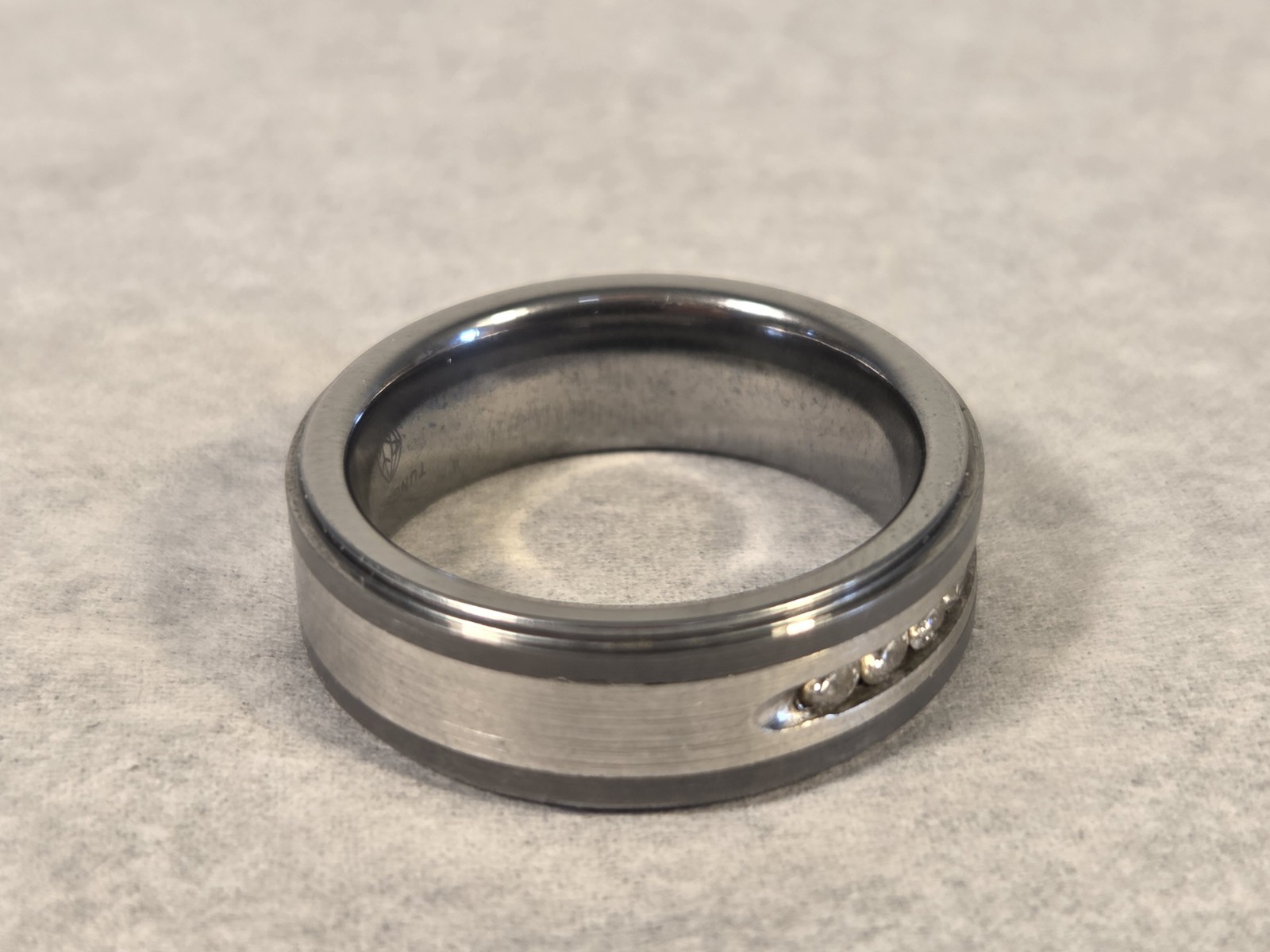 Men’s TRITON Channel-Set Wedding Band CZ Accents Tungsten Carbide Sz 11